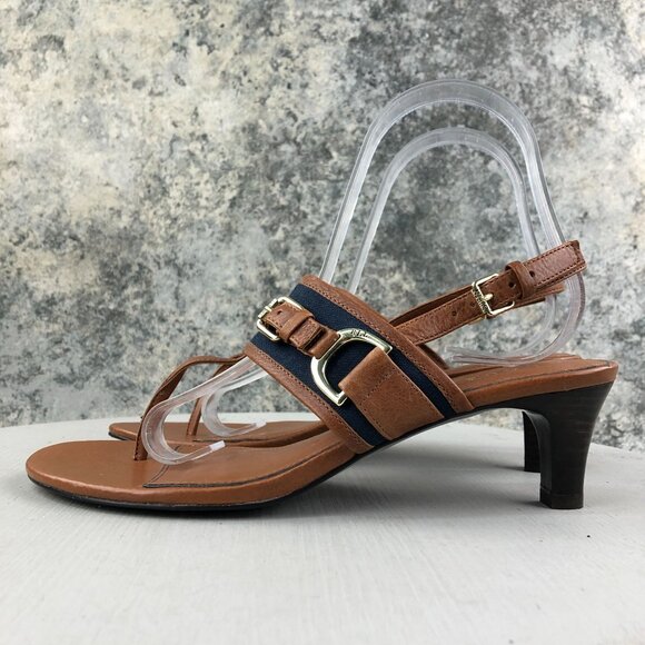 Lauren Ralph Lauren | Shoes | Lrl Ralph Lauren Nwot Womens  LRL Ralph Lauren NWOT Women\'s Size 7.5B Nance Brown Blue Leather Heeled Sandals